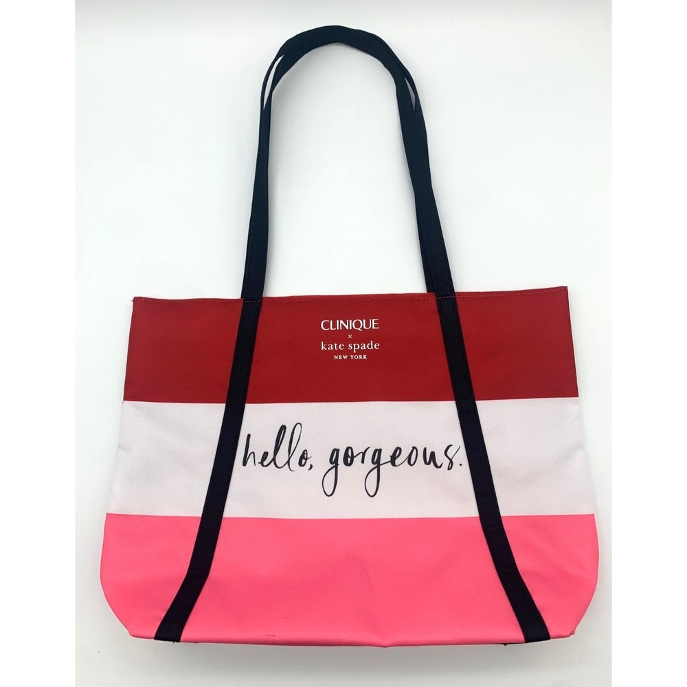 Kate Spade x Clinique Hello Gorgeous Stripe Tote Bag Pink Red Shopper